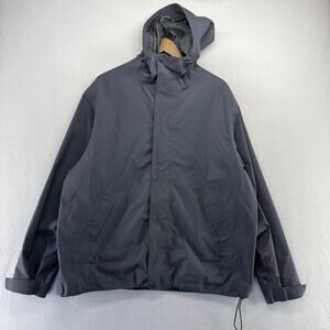 LL Bean Rain Jacket Men's XL Gray Zip Hooded Nylon Outdoor Hiking Vintage y2k